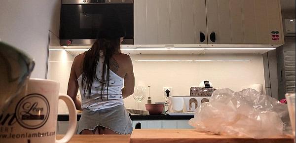  Braless No Panties in the Kitchen finishes the Dishes